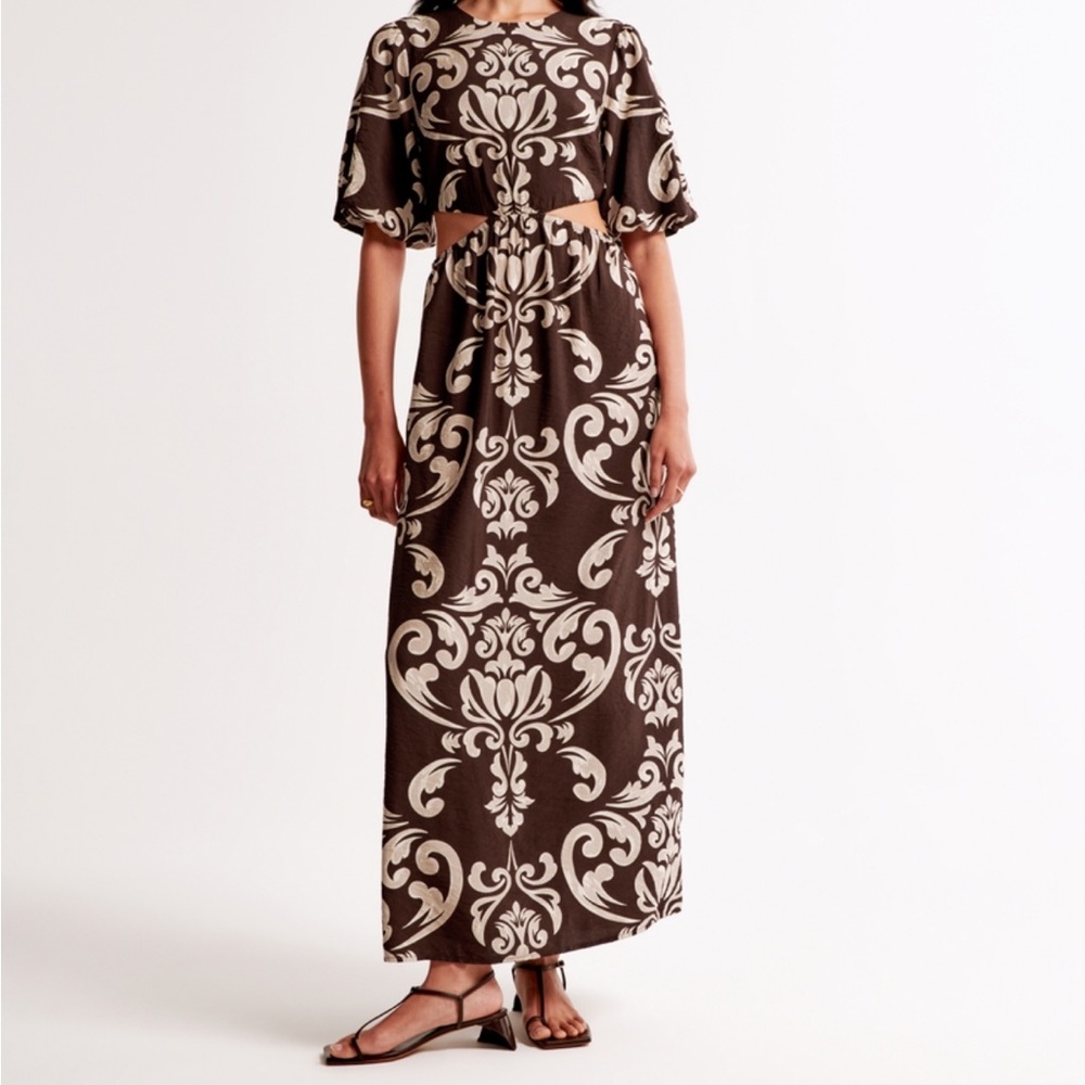 Abercrombie & Fitch Brown and Cream Patterned Maxi Dress